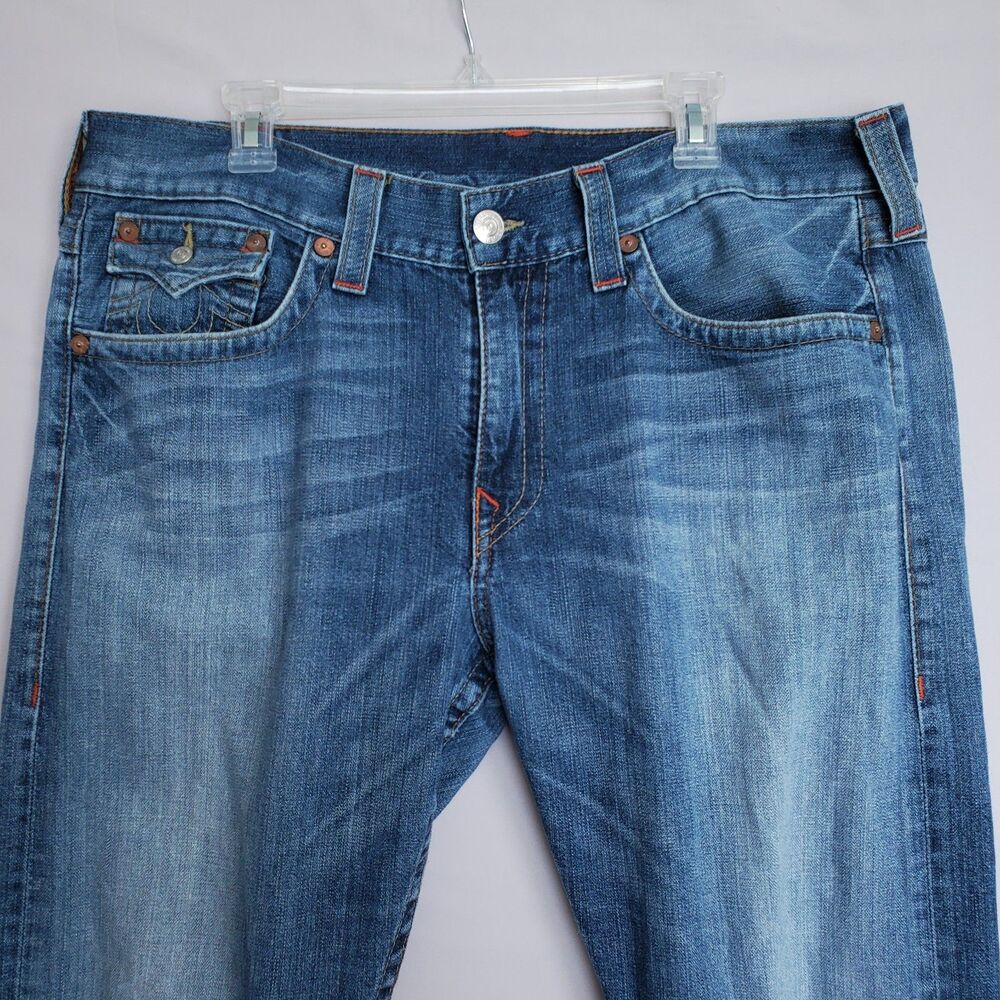 True Religion Jeans Men 40x32 Blue Ricky Relaxed Straight Leg Denim Y2K Pockets - Picture 3 of 13